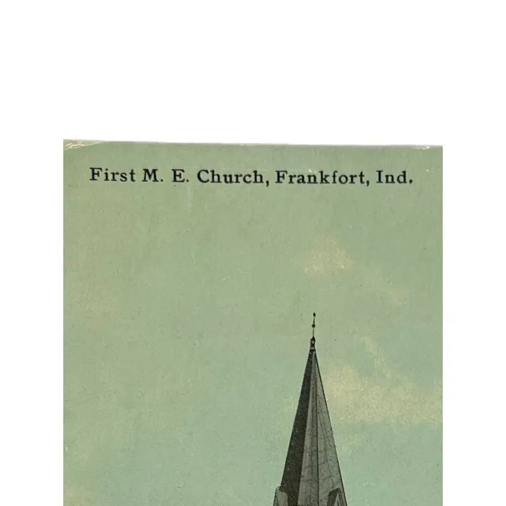Antique Early 1900s Ephemera Lithograph Postcard First M.E. Church Frankfurt, IN